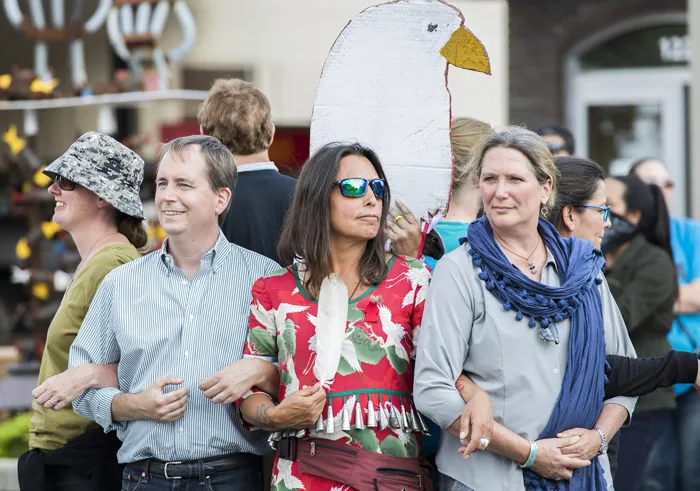 Bemidji - Loren with Winona LaDuke at protest.jpg