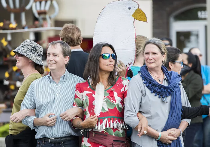 Bemidji - Loren with Winona LaDuke at protest.jpg