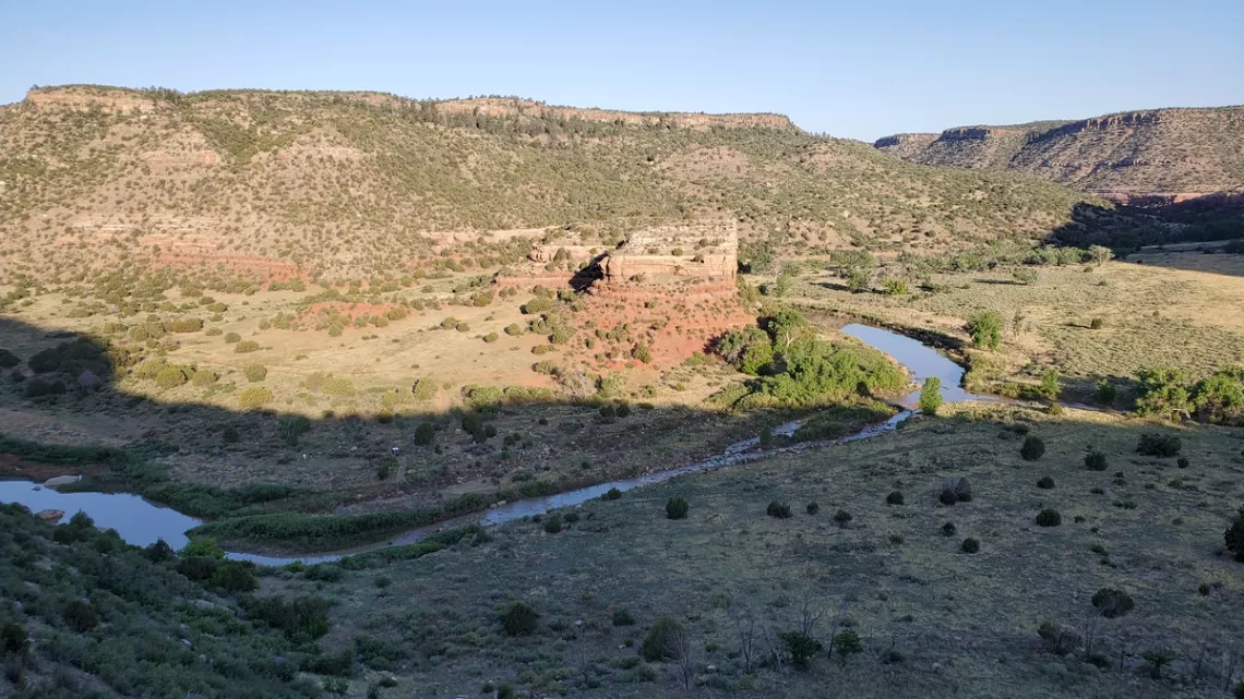 Looking west from the road most of the way down into the canyon