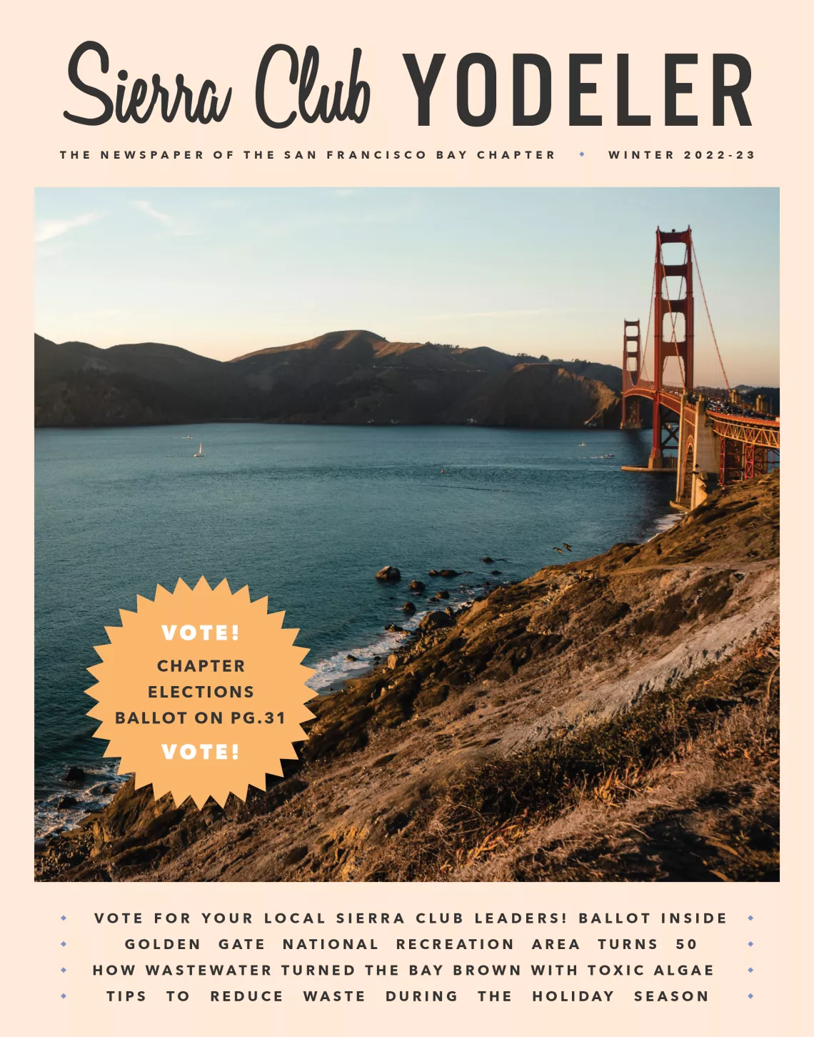 Yodeler Winter 2022-23 Cover with Golden Gate National Recreation Area