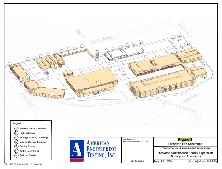 Propose layout of city's initial plan to expand its Public Works yard on Hiawatha, along with the Roof Depot site.