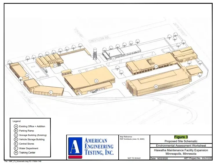Propose layout of city's initial plan to expand its Public Works yard on Hiawatha, along with the Roof Depot site.