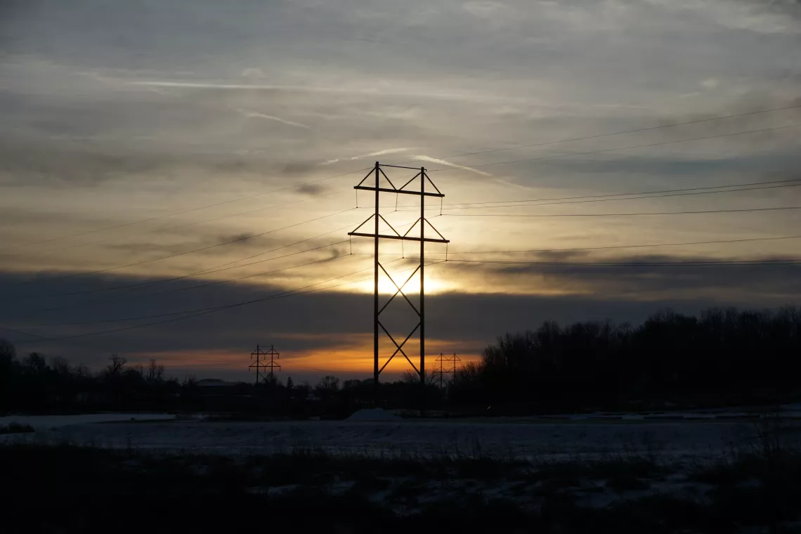 transmission lines at sunrise
