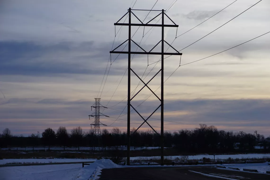 transmission lines in the sunrise