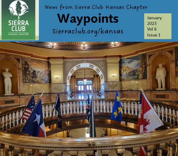 Header for Waypoints Jan 2023, photo of Topeka Capitol dome