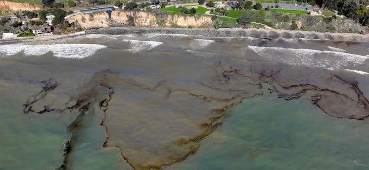 Oil sheen off Summerland Beach Jan 2023, photo courtesy of Harry Rabin of Heal the Ocean