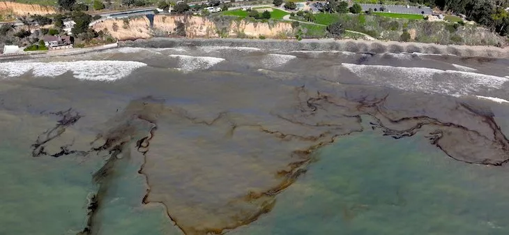 Oil sheen off Summerland Beach Jan 2023, photo courtesy of Harry Rabin of Heal the Ocean