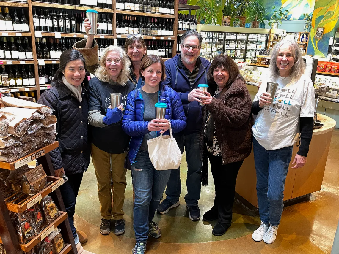 PlasticFree Marin poses with Supervisor Rodoni in Mill Valley.