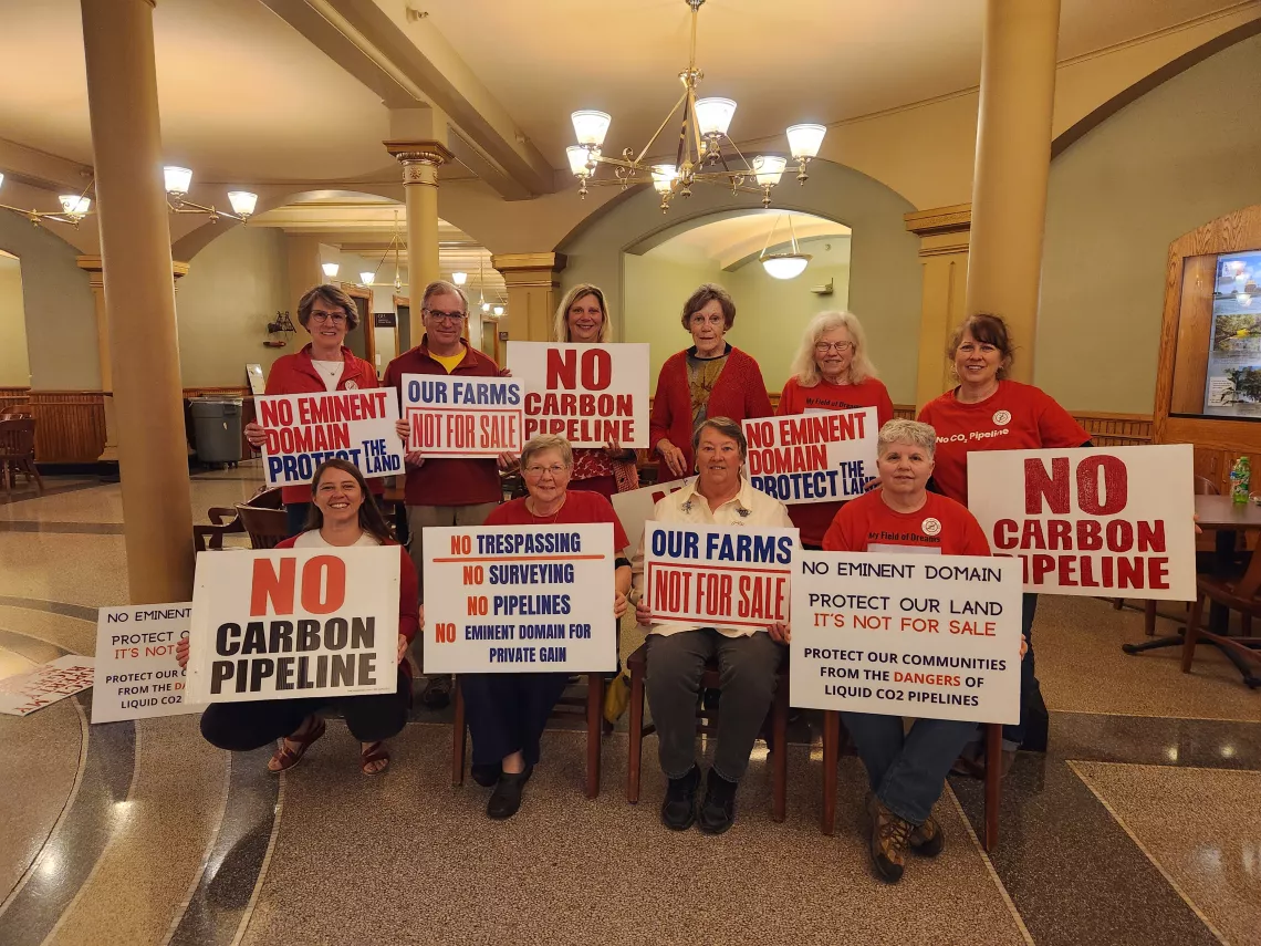Carbon dioxide pipeline activists at the Iowa Capitol