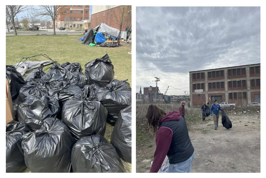 Volunteers pick up litter