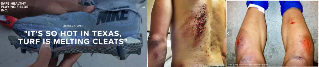 Injuries and equipment damage from synthetic turf