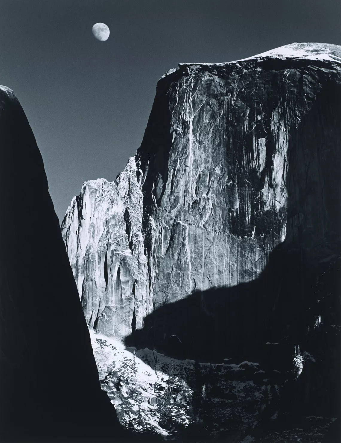 Ansel Adams, "Moon and Half Dome, Yosemite National Park” (detail), 1960 Photograph, gelatin silver print. Museum of Fine Arts, Boston. The Lane Collection. Courtesy of Museum of Fine Arts, Boston. ©️ The Ansel Adams Publishing Rights Trust. Exhibition organized by @MFABoston in partnership with the Fine Arts Museums of San Francisco.