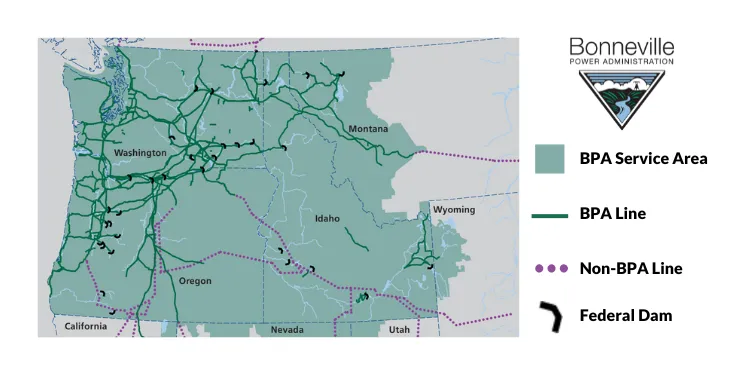 Map of Bonneville Power Administration service area.
