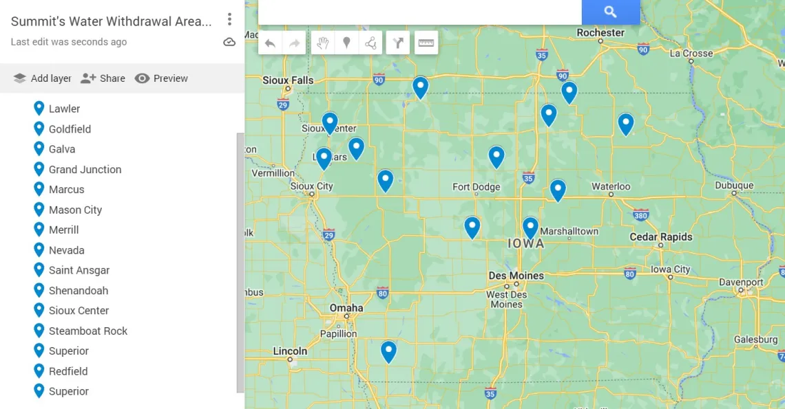 Map of possible water withdrawal requests from Summit