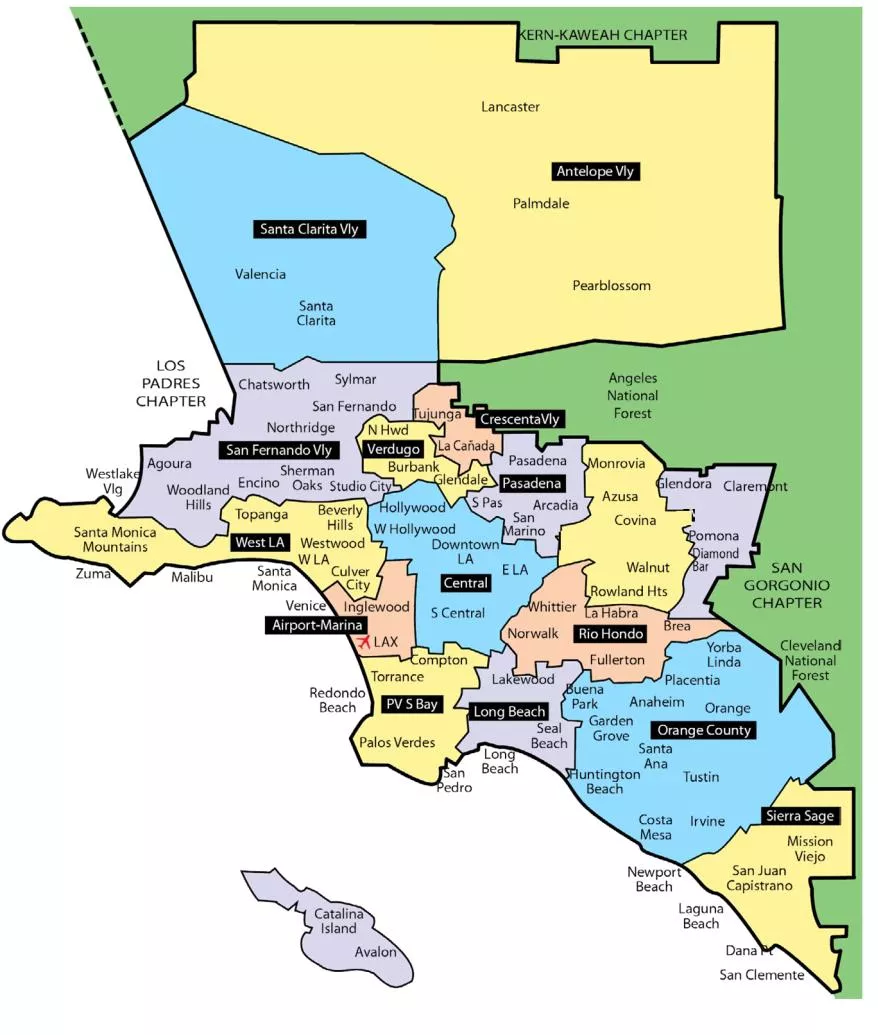 Map showing Sierra Club Entities of the Angeles Chapter