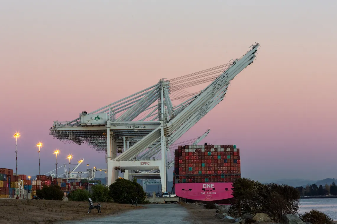 Port of Oakland at sunset
