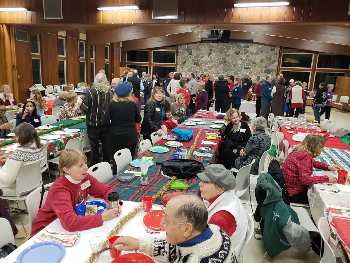 People enjoying holiday party 