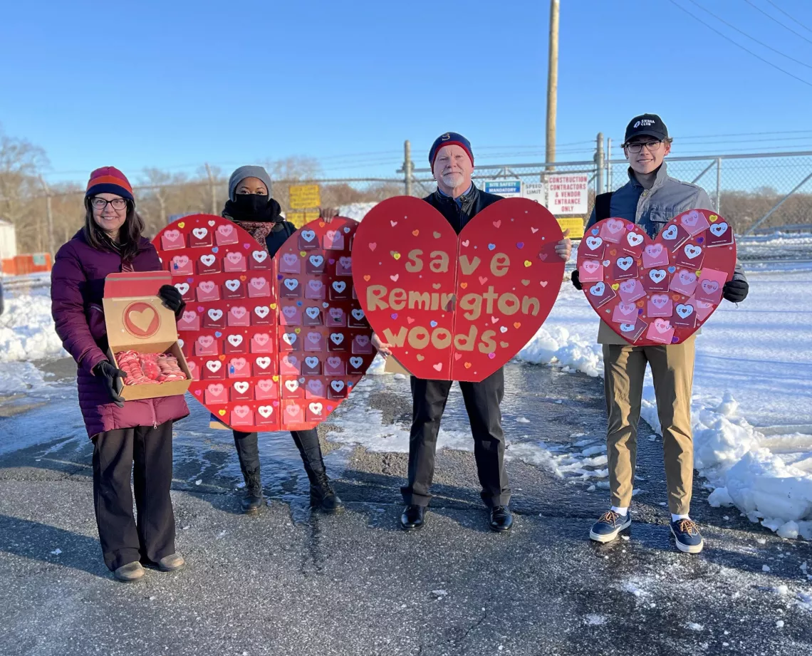 Sierra Club and allies present 2,300 heart shaped petition signature valentines to Corteva.