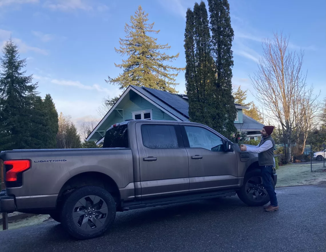 Jason Mark with his electric F150 truck