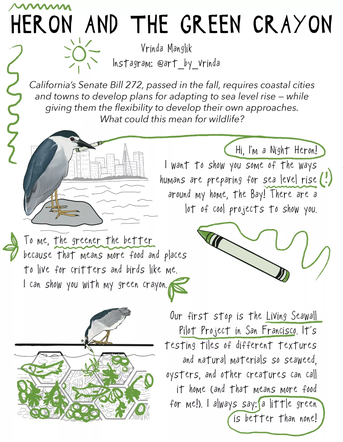 Heron and the Green Crayon illustration