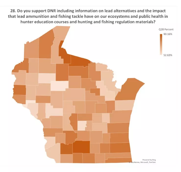Heat map of Conservation Congress results of question on lead education that shows broad support 