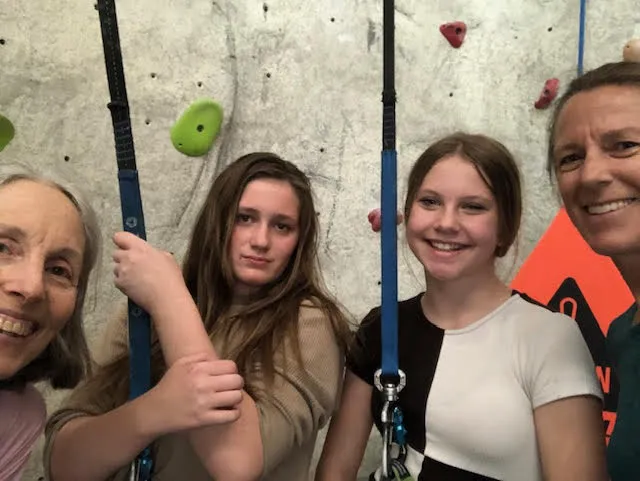 The two new climbers with their instructors, Tracey and Heather