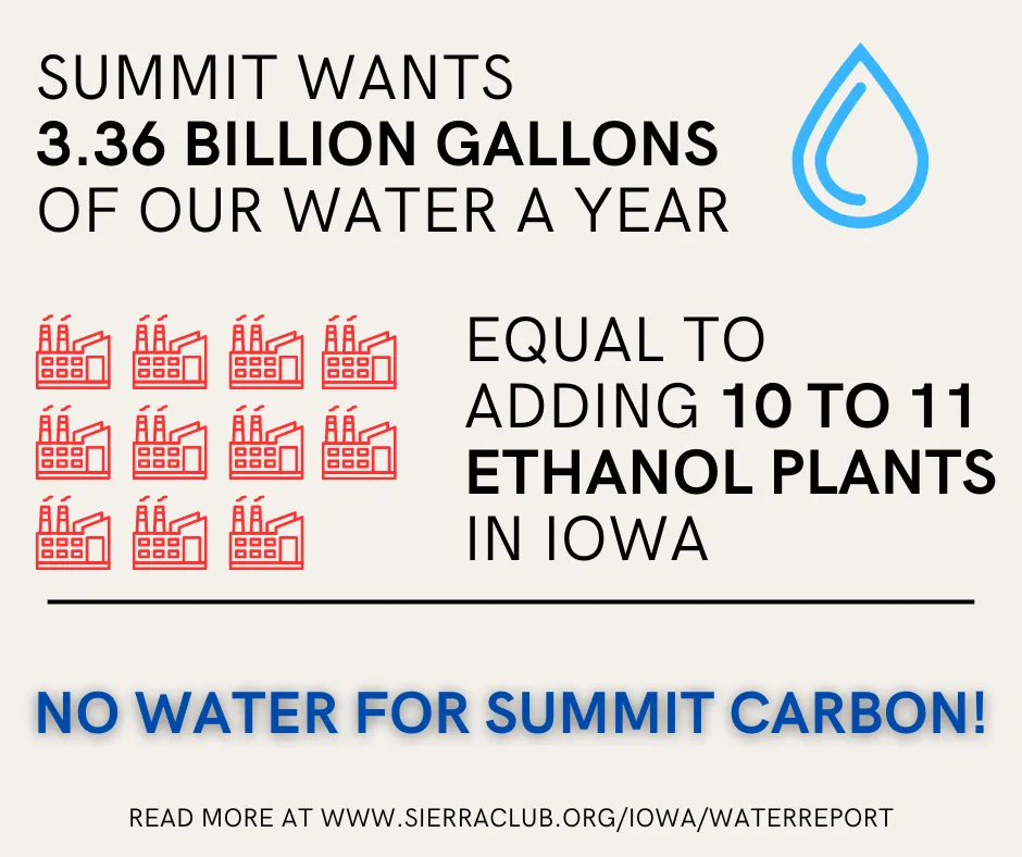 summits water demands are equal ot adding 10 to 11 ethanol plants in iowa
