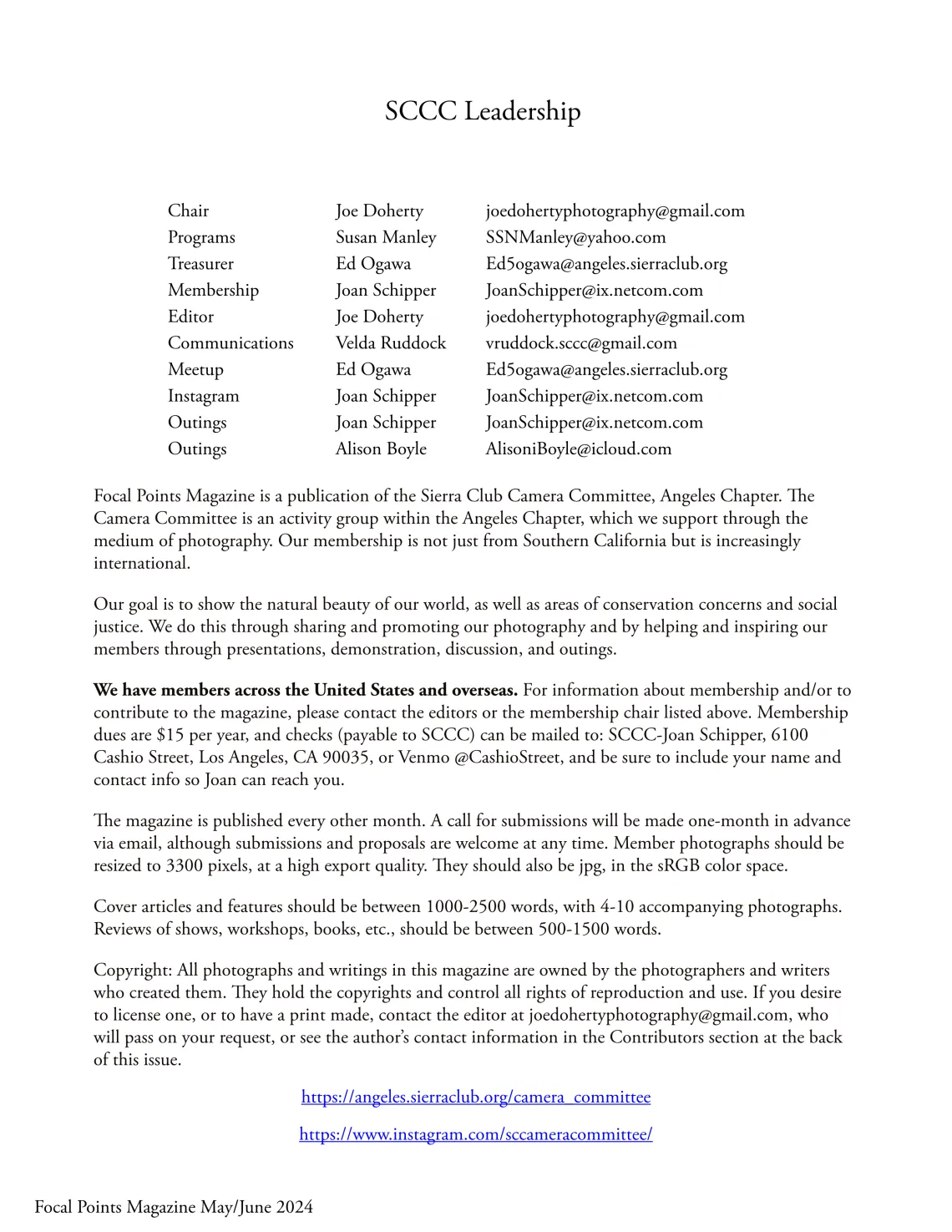 List of Camera Committee leaders and management 