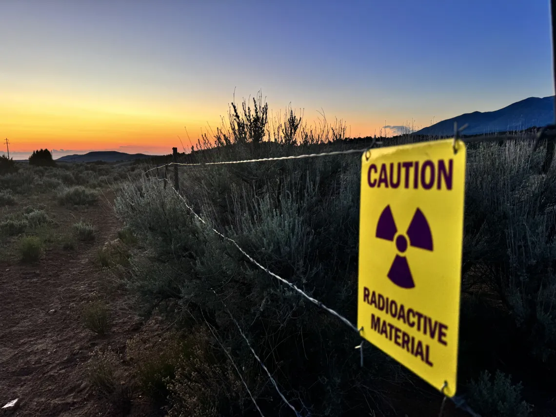 Radioactive sign outside White Mesa, Utah