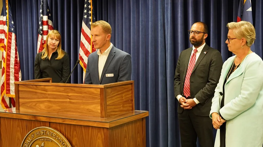 NC Chapter Director Chris Herndon speaks at a news conference at the NC General Assembly