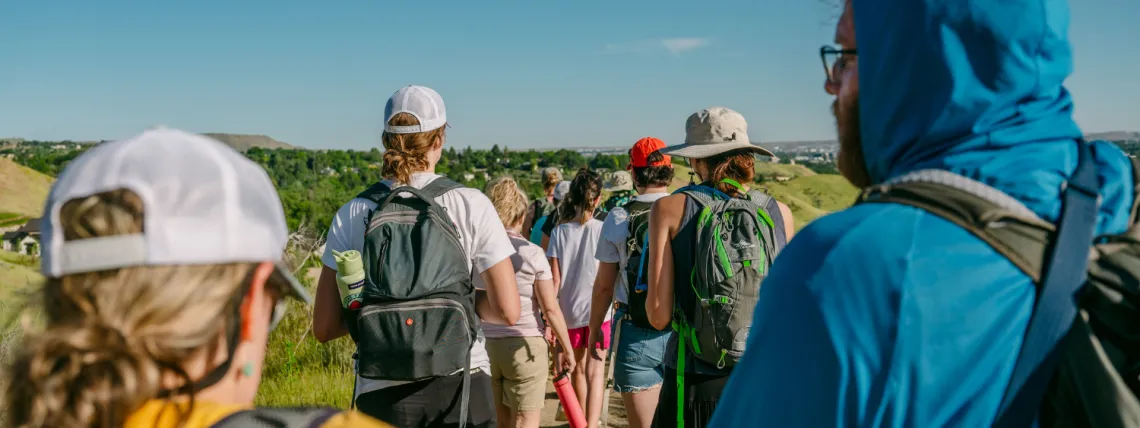 group of hikers facing away from the camera