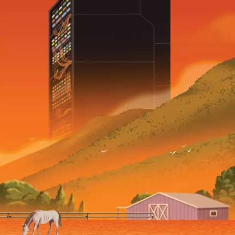 data center depicted behind a farm