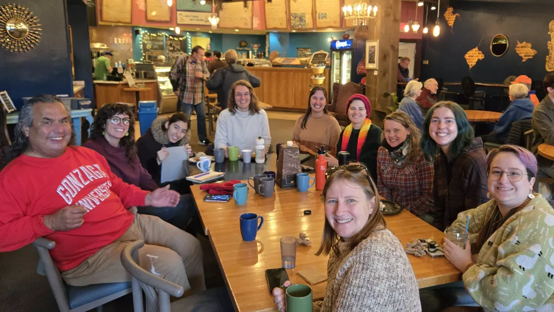 Picture of Idaho Chapter staff and ExCom members sitting around a table in a local coffee shop