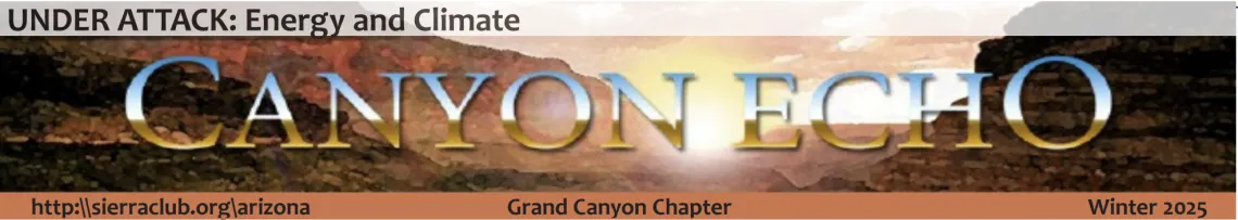 The title of the Canyon Echo with a canyon and a bright sunset