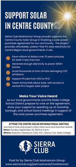 Ad about Centre County's solar initiative