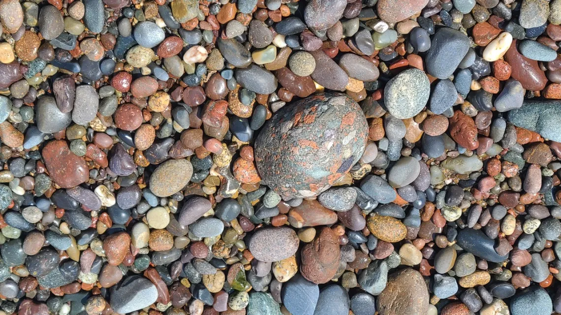 A close-up of the rocks on the beach