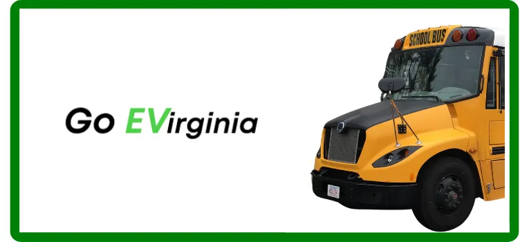 Go EVirginia logo and electric school bus image
