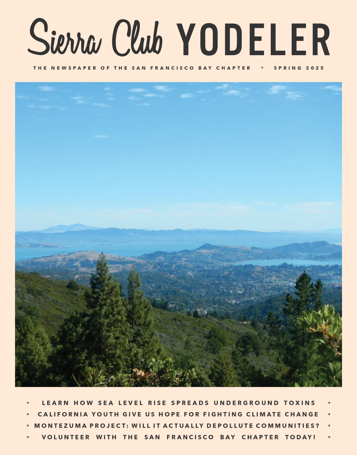 Yodeler Spring 2025 Cover with a photo of the Bay from Mt Diablo on a sunny clear day.