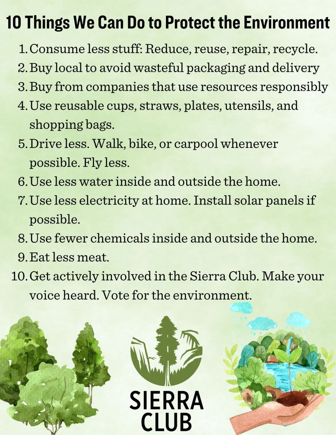 A flyer listing 10 things we can do to protect the environment