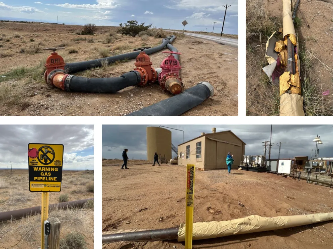 Pipelines and danger signs at an oil and gas facility on Utah Public Lands