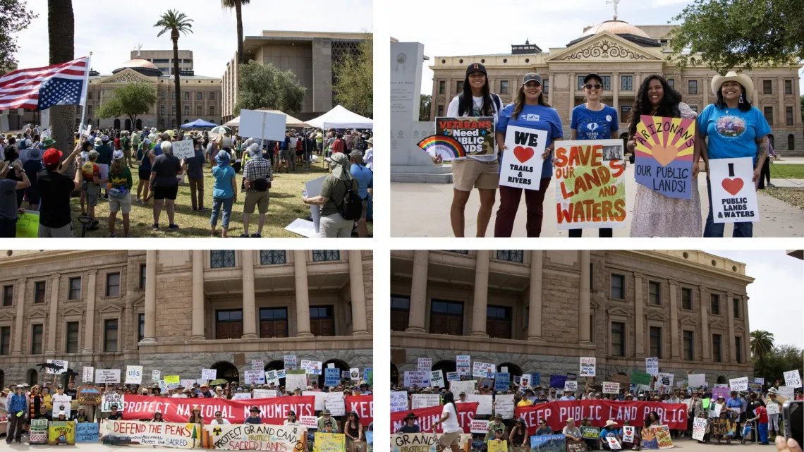 collage of photos of people protesting in front of the arizona state capitol building