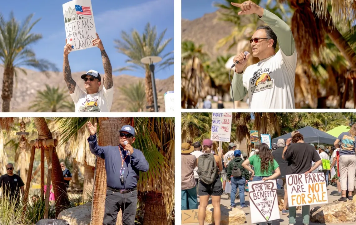 photo collage of people holding signs and speaking for chuckwalla
