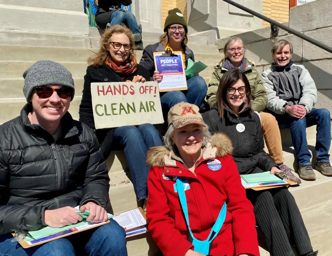 Sierra Club members at the Hands Off 2025 rally on the steps of the Minnesota State Capitol