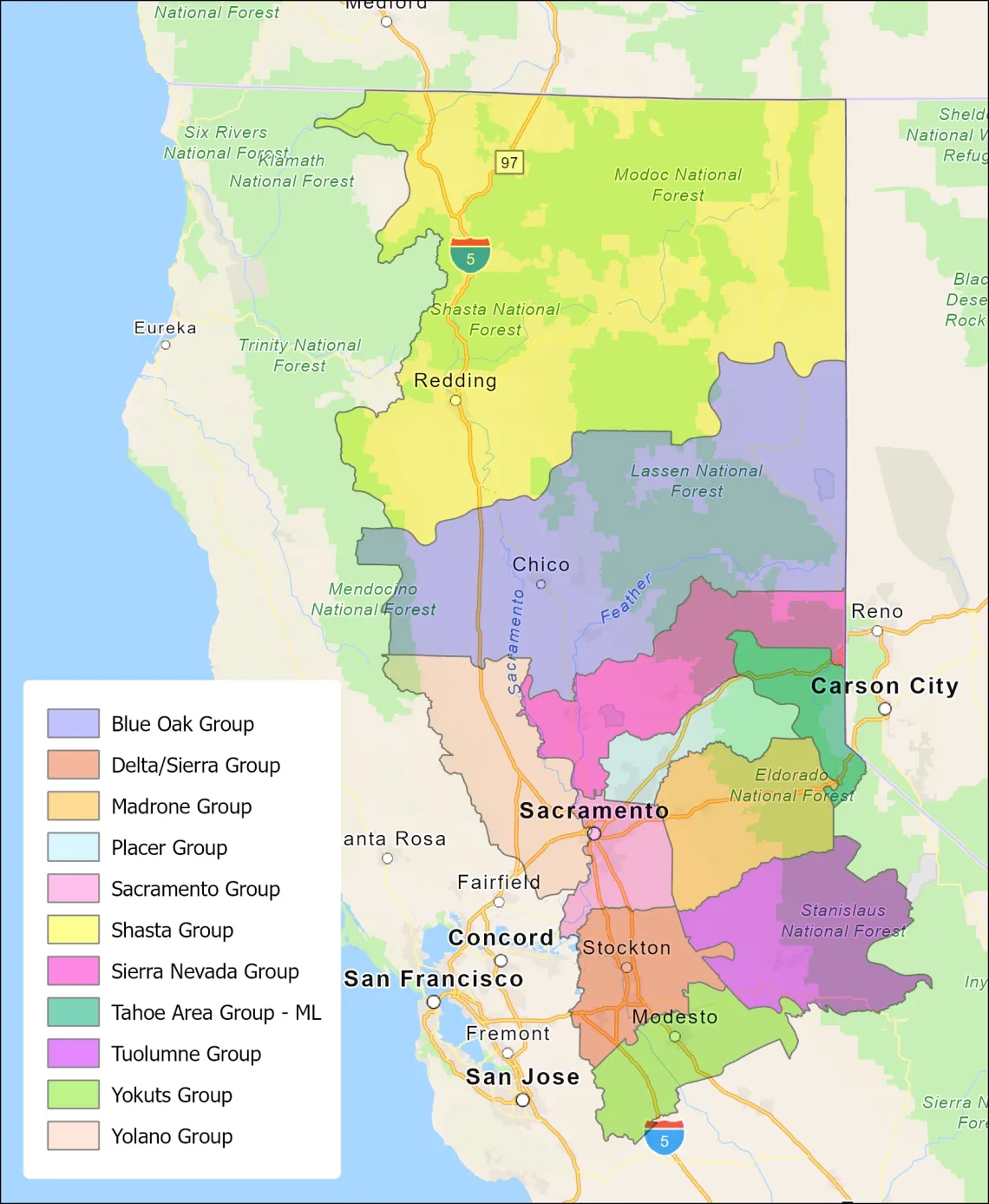 Mother Lode Chapter Regiional Group Map Simple