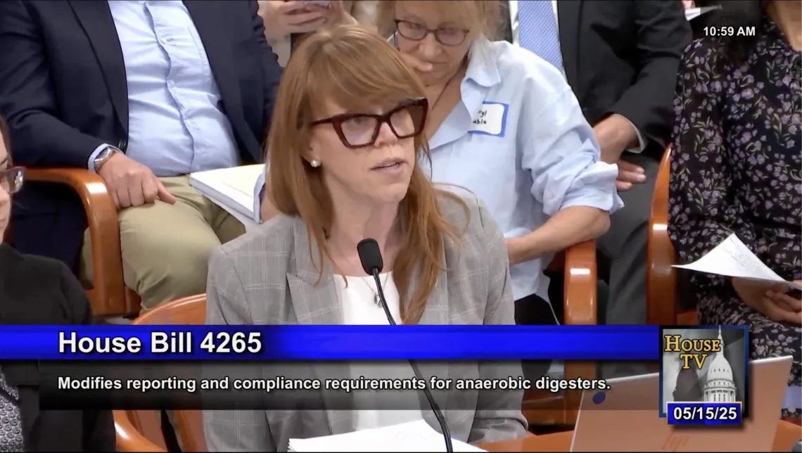 Political and legislative director Christy McGillivray testifies against HB 4265 in the Michigan House Agricultural Committee