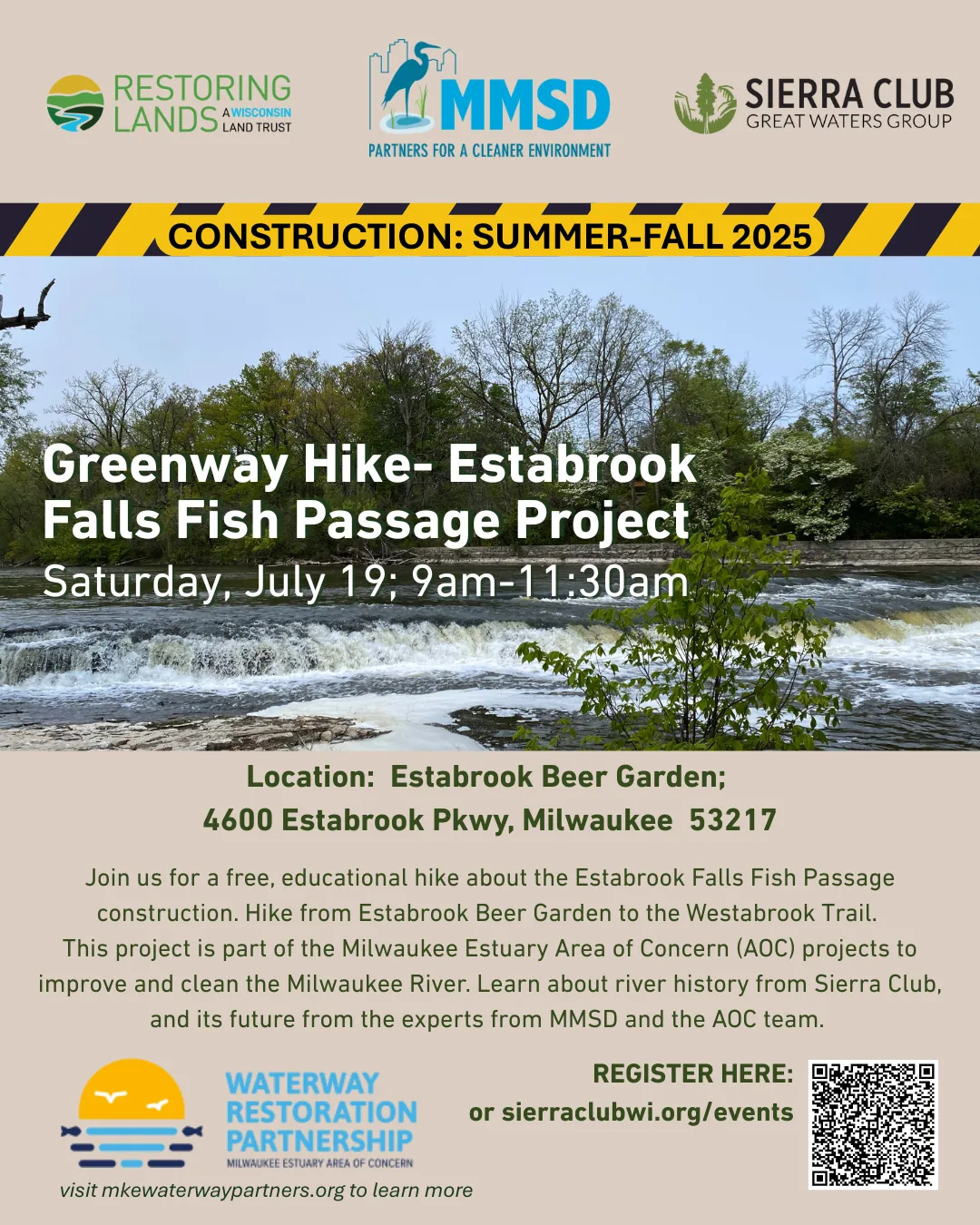Poster of MKE River hike on July 19