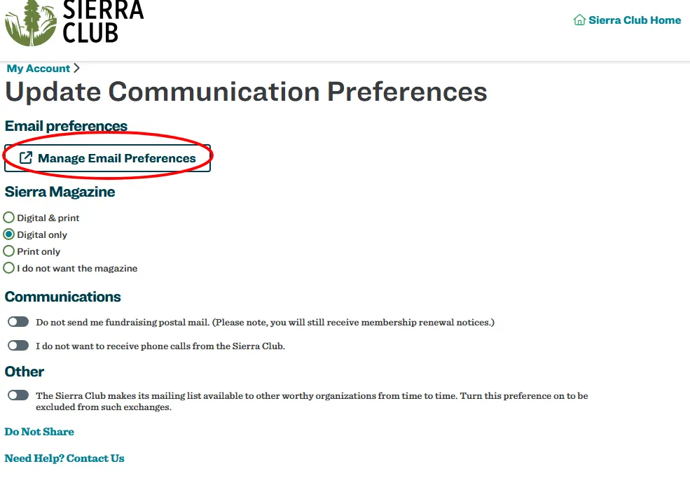 Manage email preferences