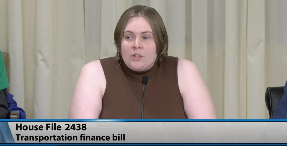 Maya Merritt testifies during hearings on the 2025 Minnesota House Omnibus Transportation Bill