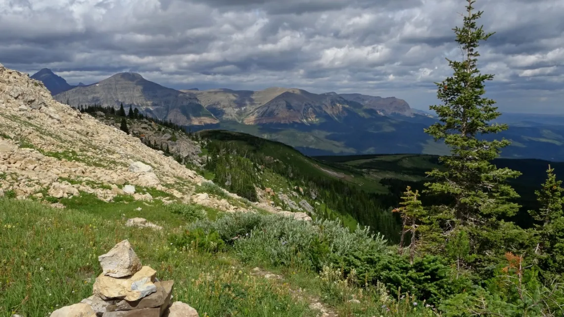 At Gable Pass looking N. The mountains on the horizon are in Canada