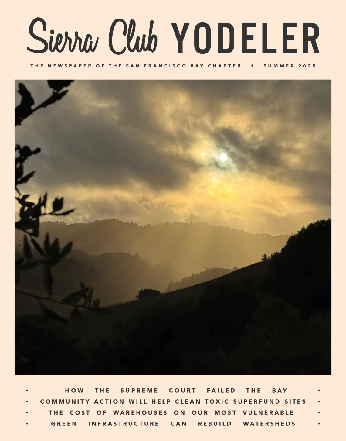 Yodeler Summer 2025 Cover with sunset over dark hills